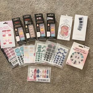 NEW bundle of glue on nails and nail stickers w/toenail stickers-15 total